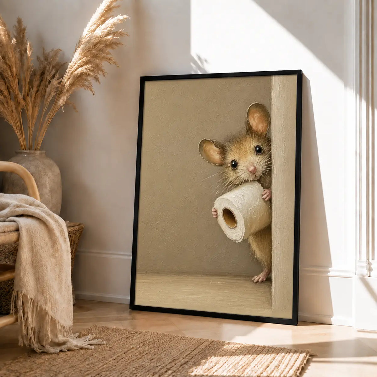 Cute Mouse Holding Toilet Paper Wall Art 4