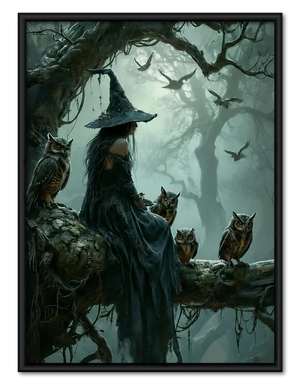 Witch And Owls Dark Forest Fantasy Wall Art