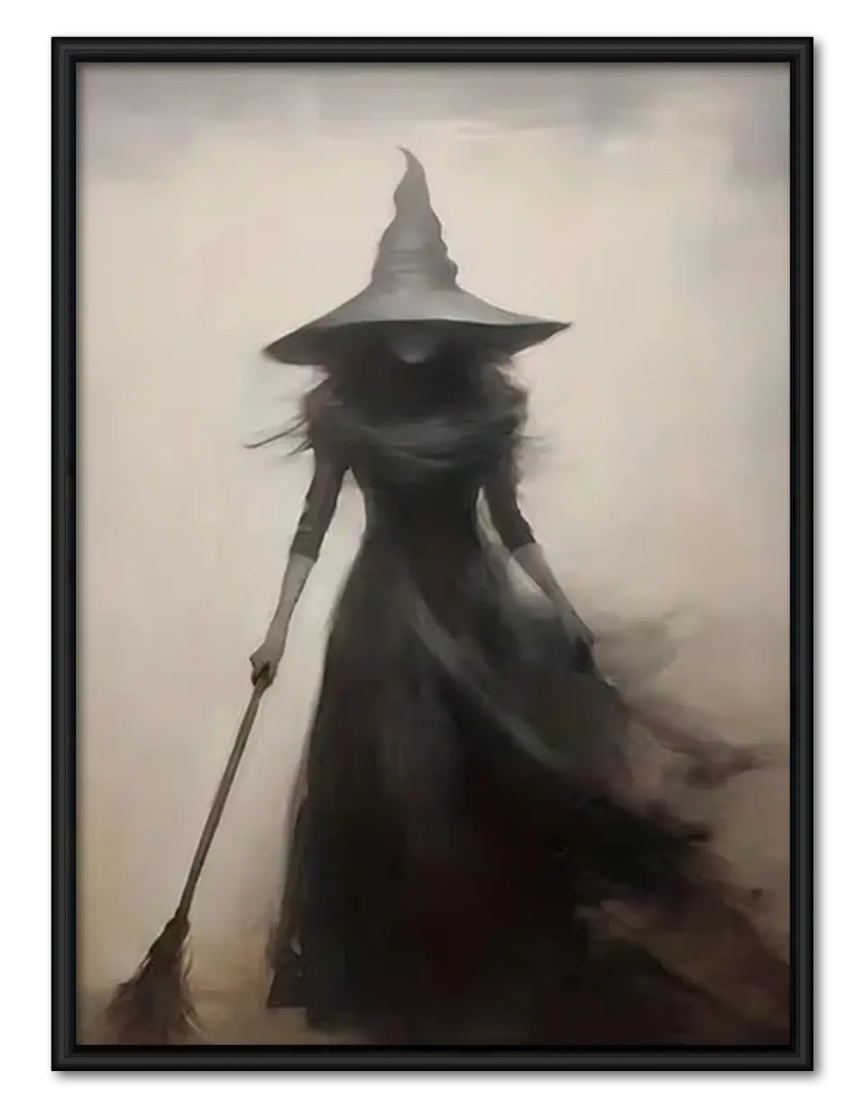 Shadow Witch With Broom Minimal Halloween Wall Art 1