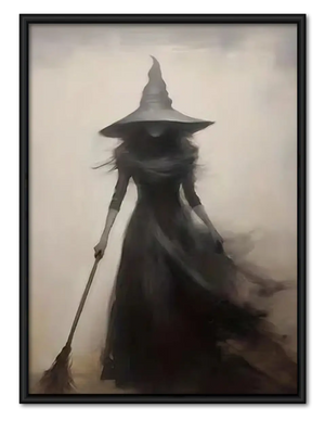 Shadow Witch With Broom Minimal Halloween Wall Art
