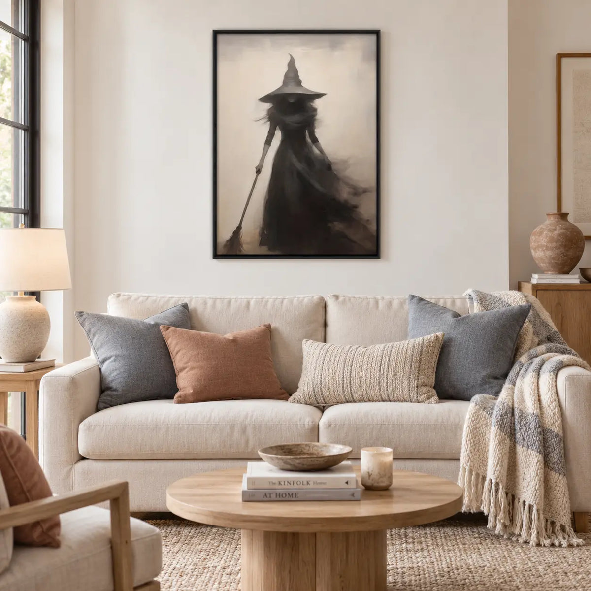 Shadow Witch With Broom Minimal Halloween Wall Art 2