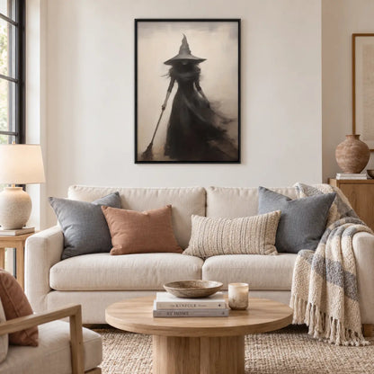 Shadow Witch With Broom Minimal Halloween Wall Art 2