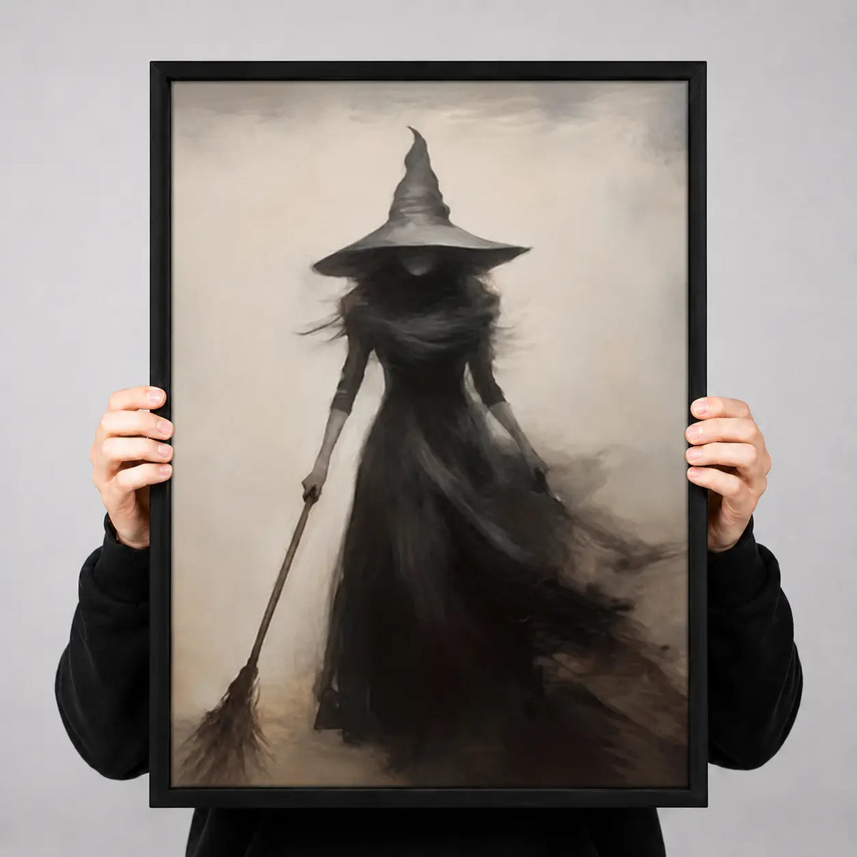 Shadow Witch With Broom Minimal Halloween Wall Art 3