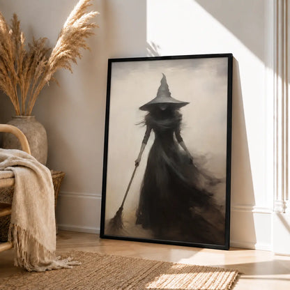 Shadow Witch With Broom Minimal Halloween Wall Art 4
