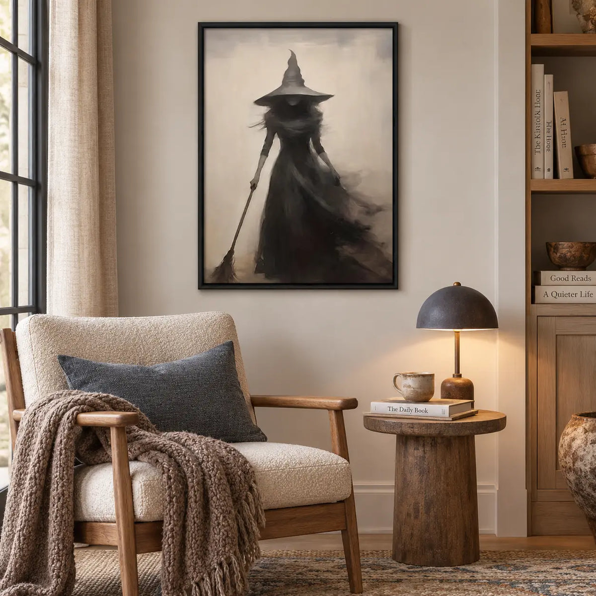 Shadow Witch With Broom Minimal Halloween Wall Art 6