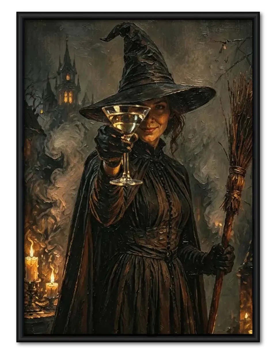 Witch Holding Cocktail Halloween Vintage Wall Art 1
