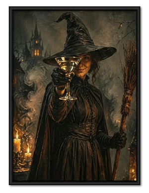 Witch Holding Cocktail Halloween Vintage Wall Art