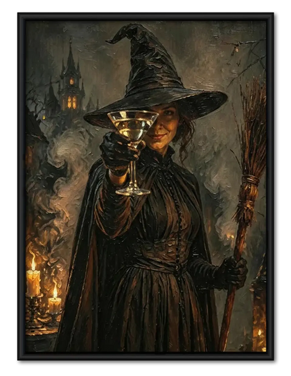 Witch Holding Cocktail Halloween Vintage Wall Art