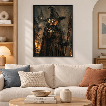 Witch Holding Cocktail Halloween Vintage Wall Art 2