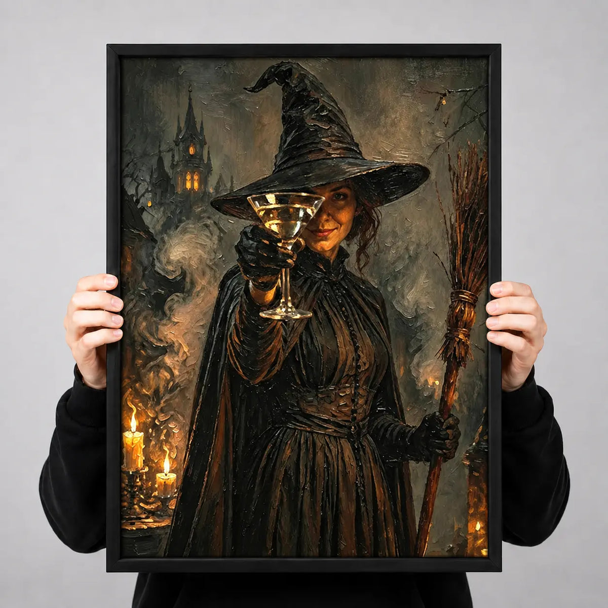 Witch Holding Cocktail Halloween Vintage Wall Art 3