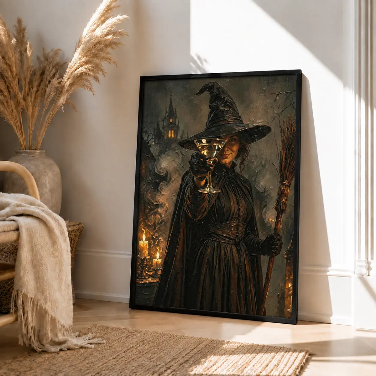 Witch Holding Cocktail Halloween Vintage Wall Art 4