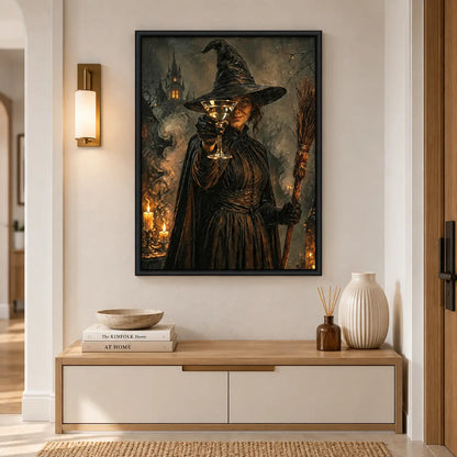 Witch Holding Cocktail Halloween Vintage Wall Art 5