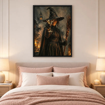 Witch Holding Cocktail Halloween Vintage Wall Art 6