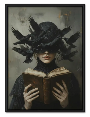 Witch Reading With Raven Swarm Gothic Wall Art