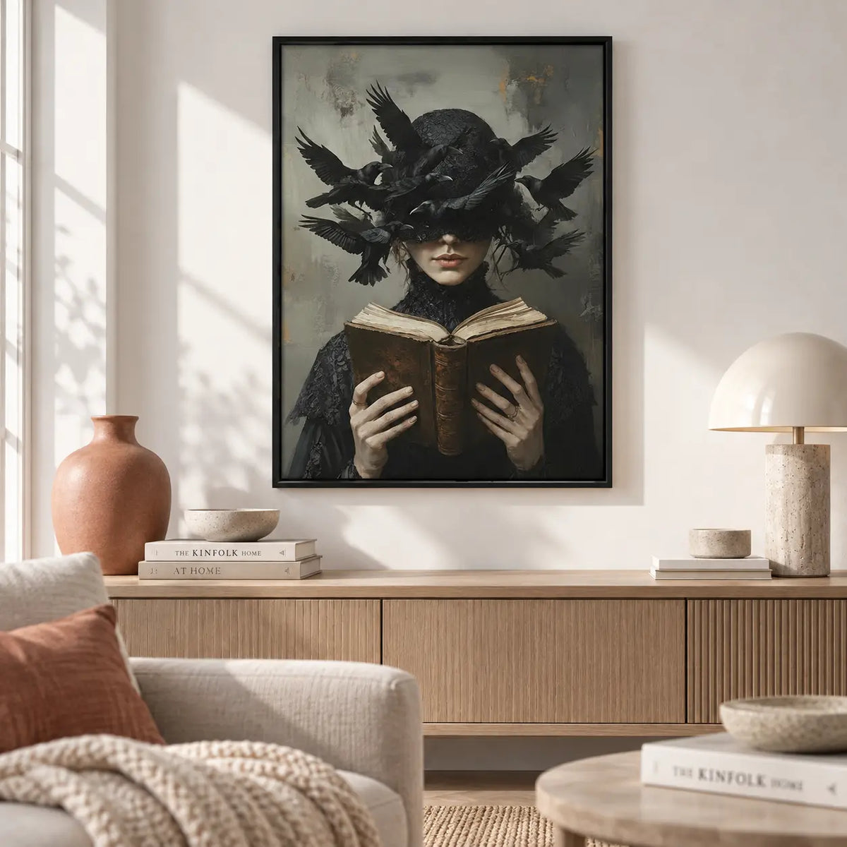 Witch Reading With Raven Swarm Gothic Wall Art 2