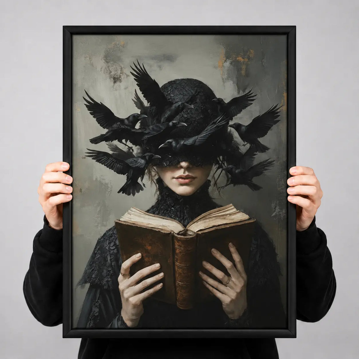 Witch Reading With Raven Swarm Gothic Wall Art 3