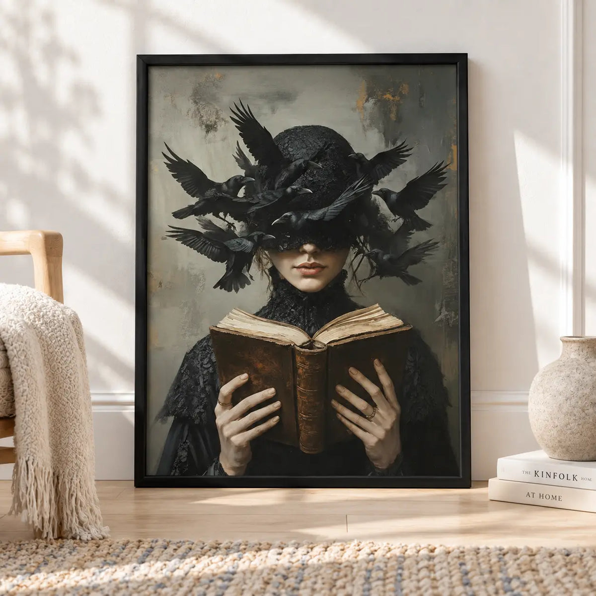 Witch Reading With Raven Swarm Gothic Wall Art 4