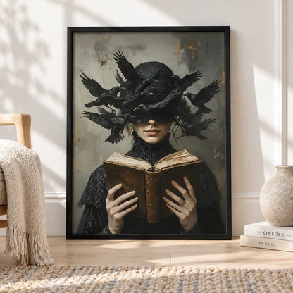 Witch Reading With Raven Swarm Gothic Wall Art 4