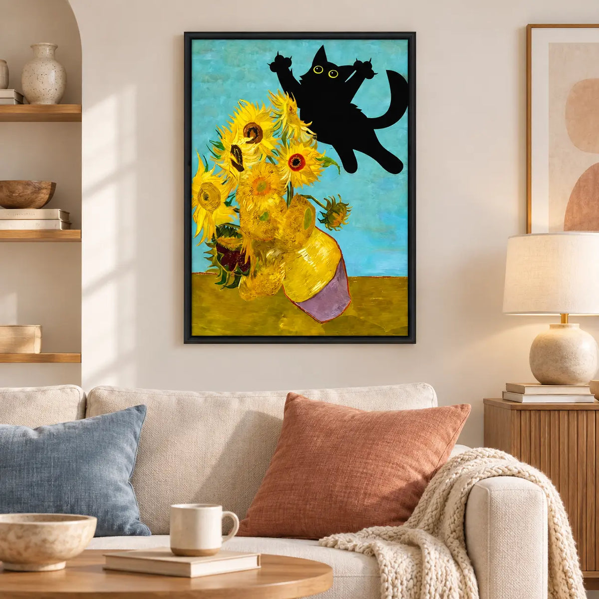 Black Cat And Sunflowers Colorful Wall Art 2