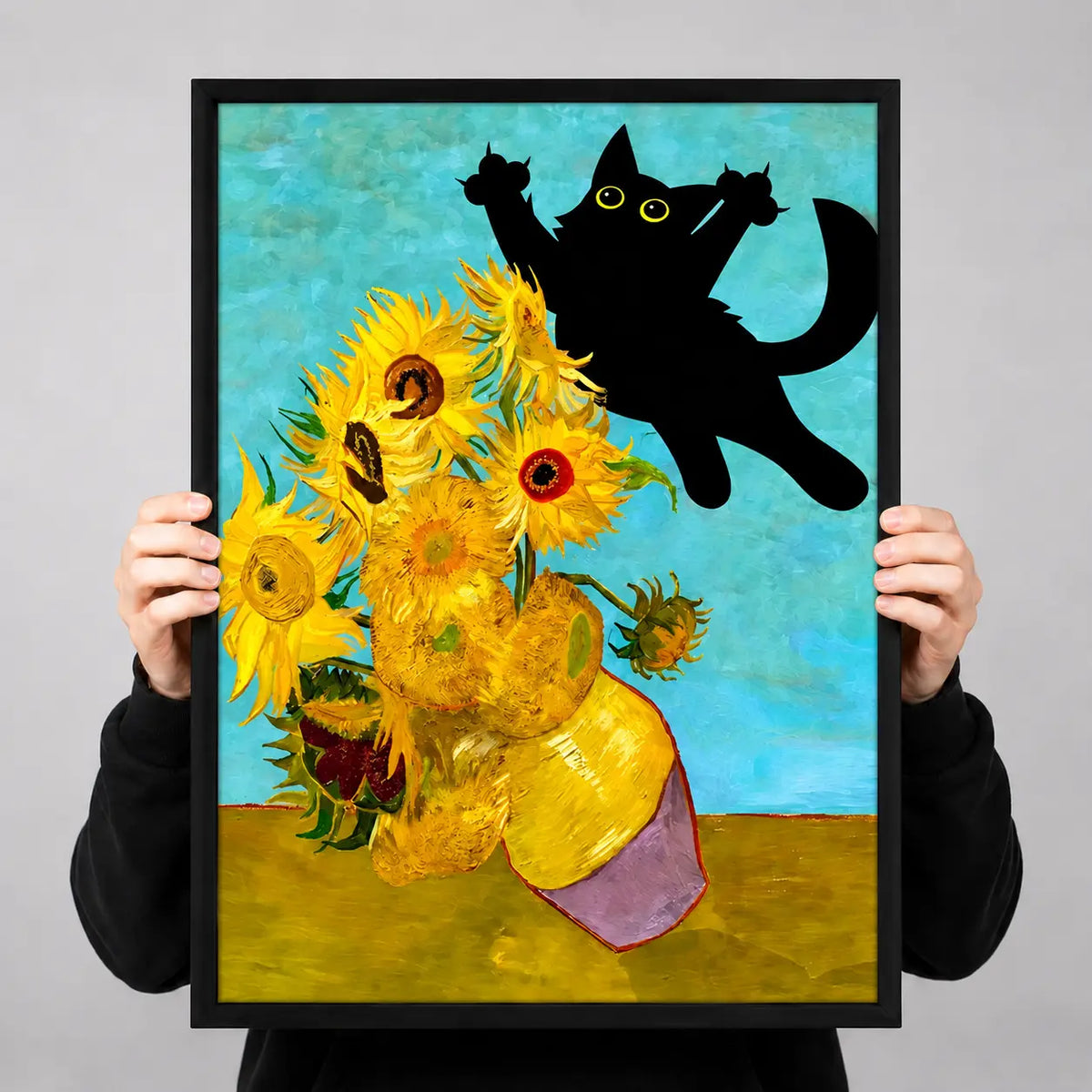 Black Cat And Sunflowers Colorful Wall Art 3