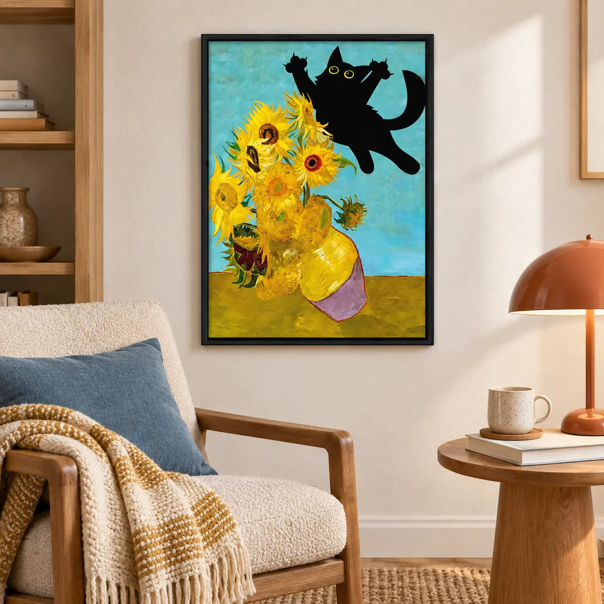 Black Cat And Sunflowers Colorful Wall Art 5