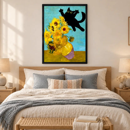Black Cat And Sunflowers Colorful Wall Art 6