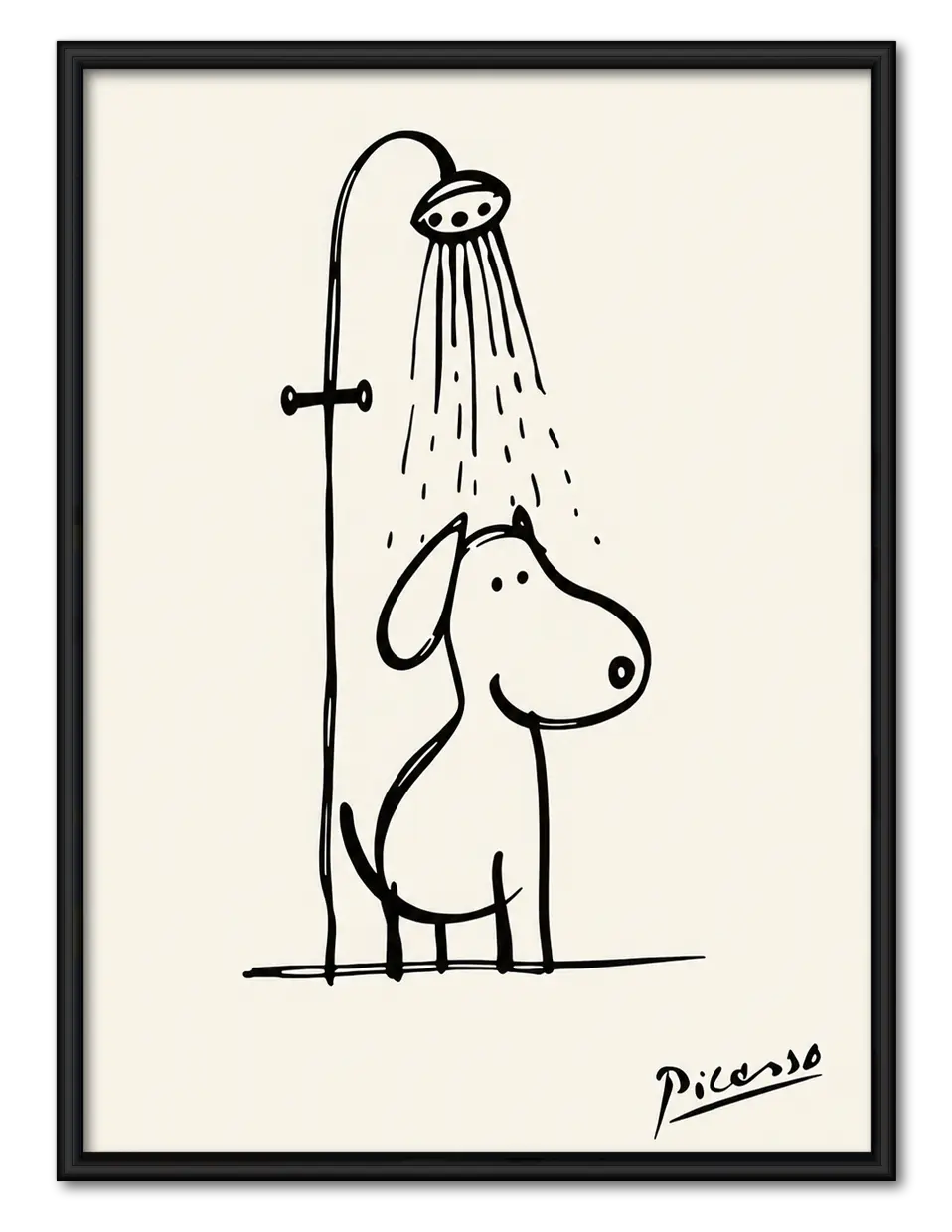 Cute Dog Shower Minimal Line Art Wall Art 1