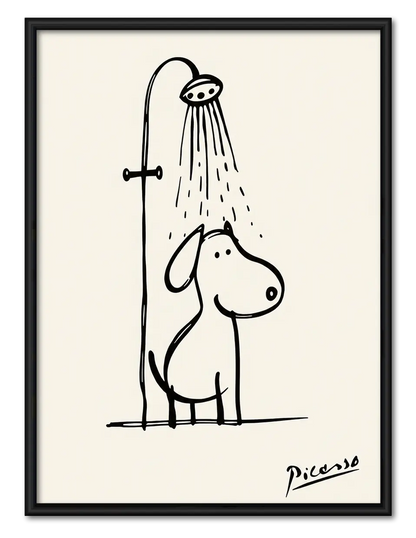 Cute Dog Shower Minimal Line Art Wall Art 1