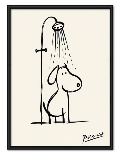Cute Dog Shower Minimal Line Art Wall Art
