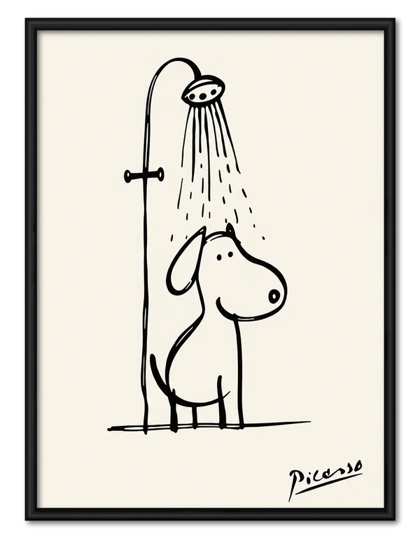 Cute Dog Shower Minimal Line Art Wall Art