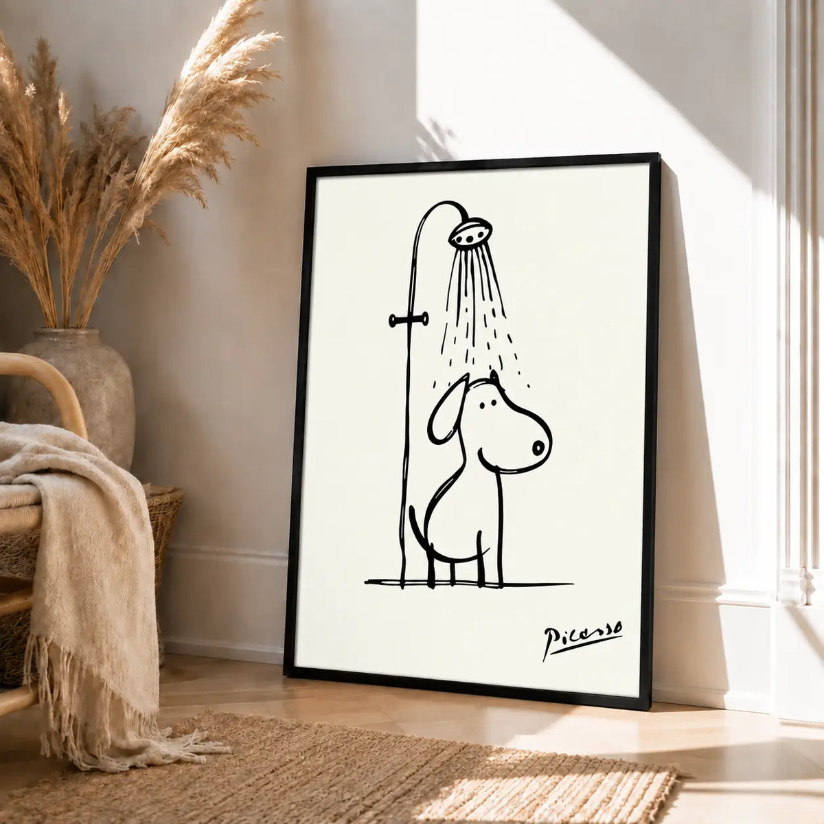 Cute Dog Shower Minimal Line Art Wall Art 4