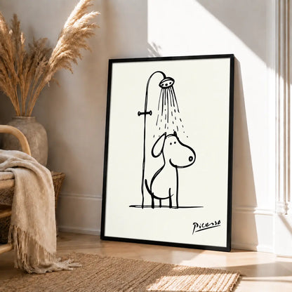 Cute Dog Shower Minimal Line Art Wall Art 4