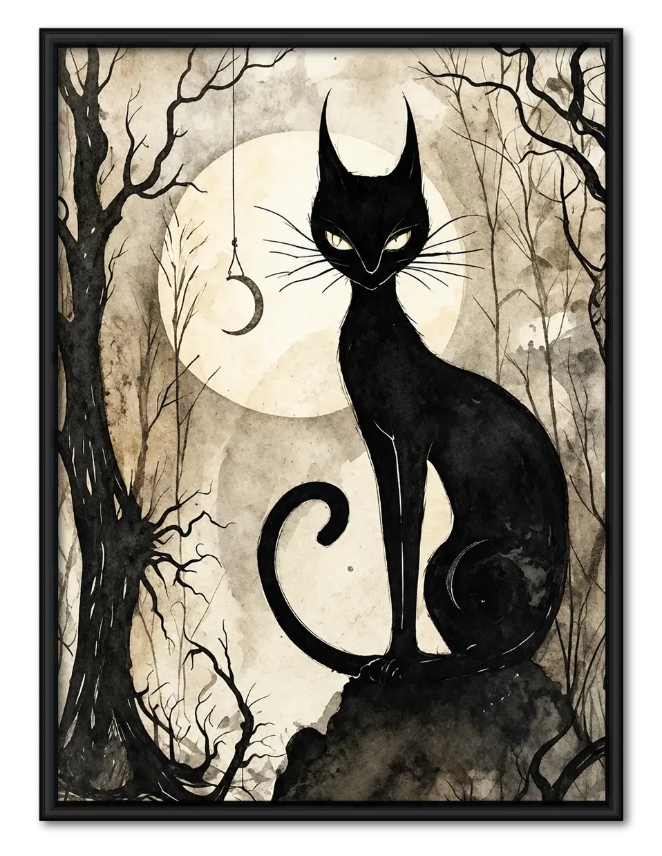 Black Cat Moon Forest Gothic Wall Art 1