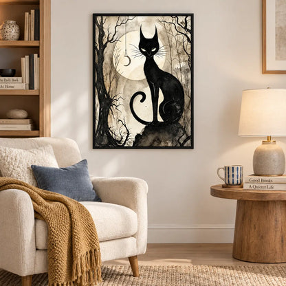 Black Cat Moon Forest Gothic Wall Art 2