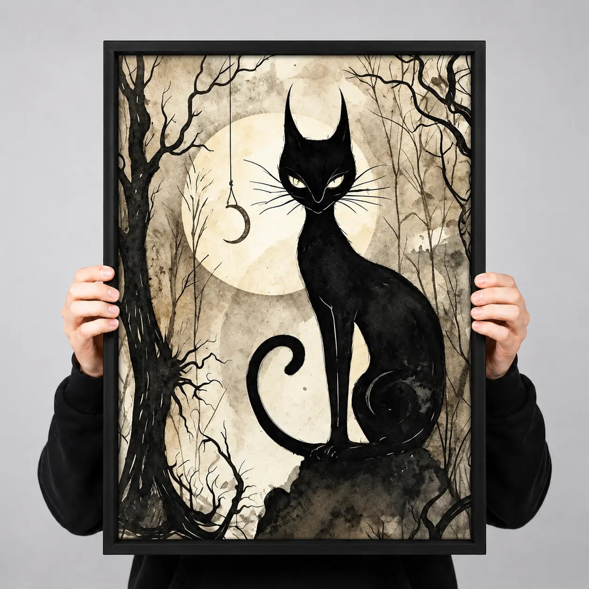 Black Cat Moon Forest Gothic Wall Art 3