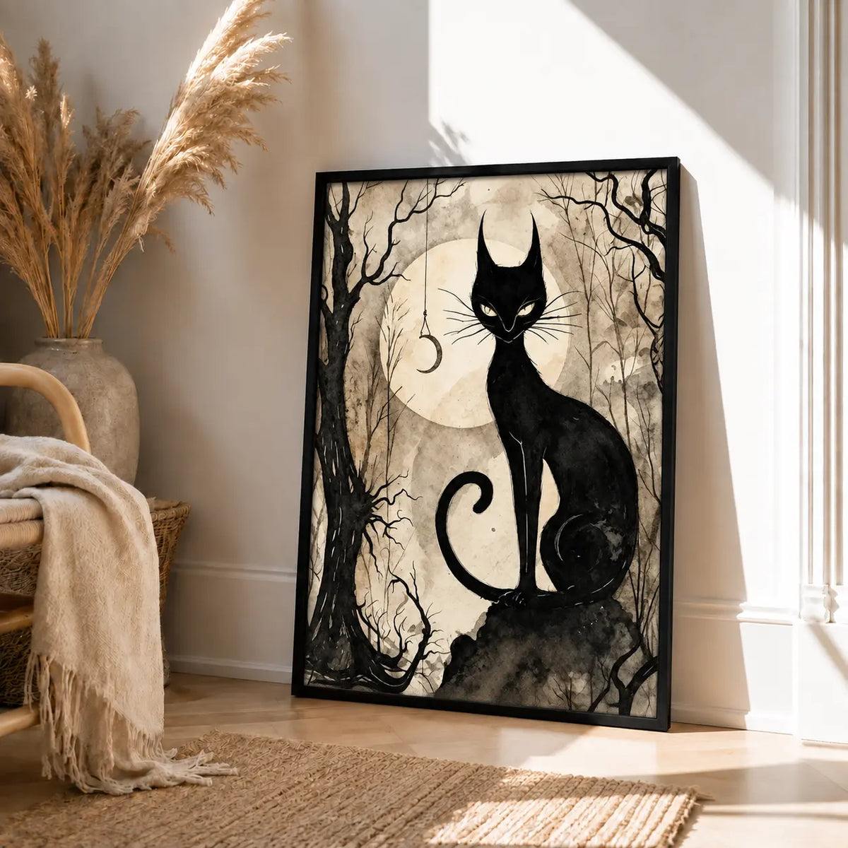 Black Cat Moon Forest Gothic Wall Art 4