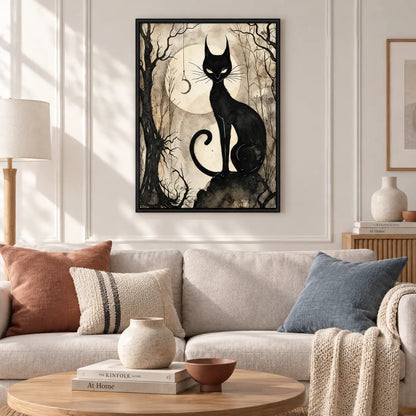 Black Cat Moon Forest Gothic Wall Art 5