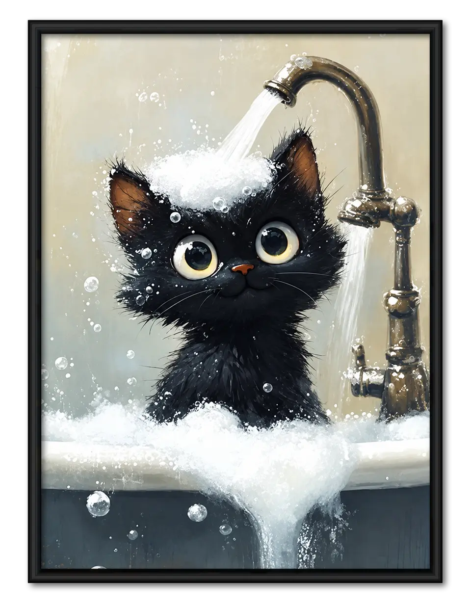 Black Cat Bubble Bath Cute Wall Art 1