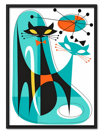 Retro Geometric Cat Mid Century Wall Art 1