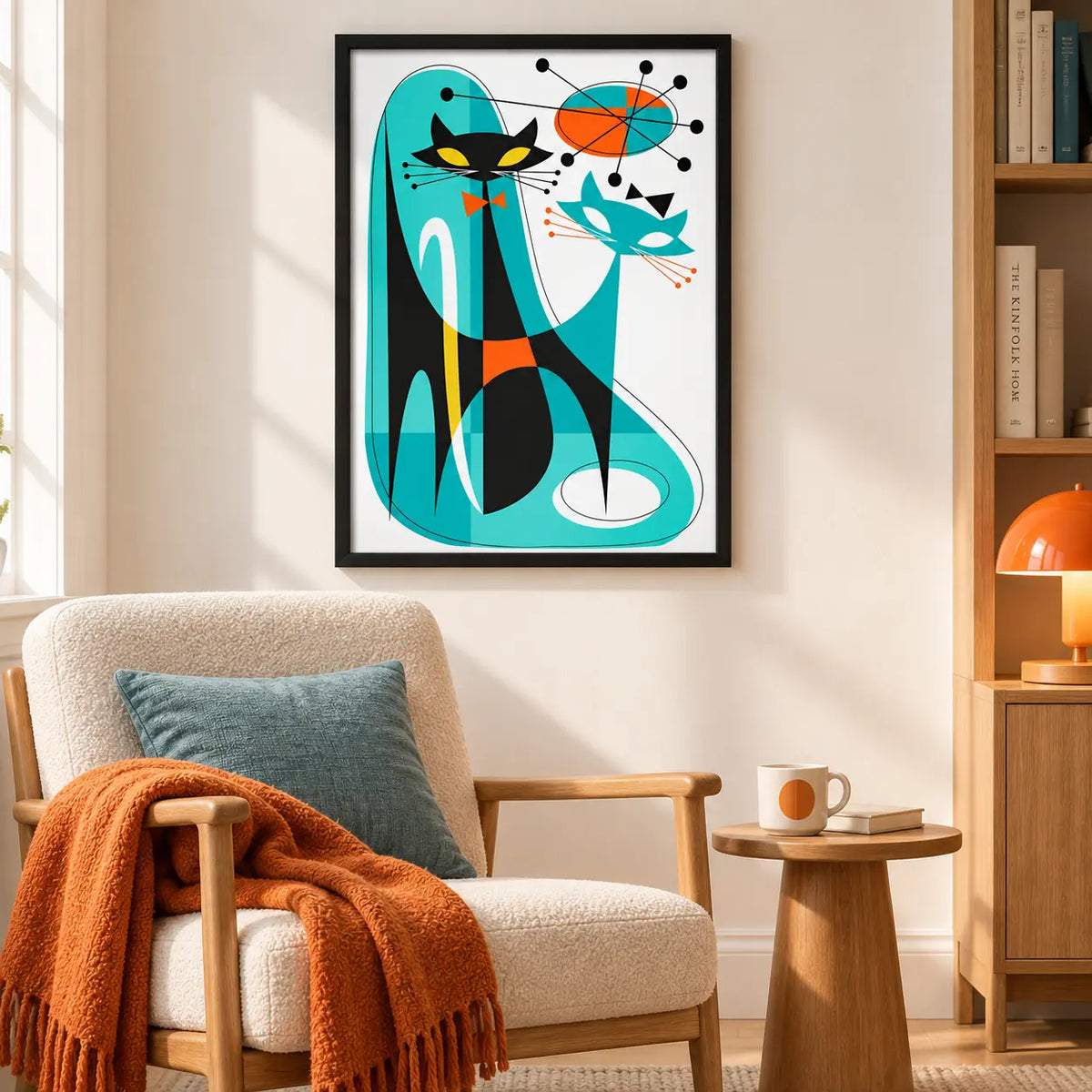 Retro Geometric Cat Mid Century Wall Art 2