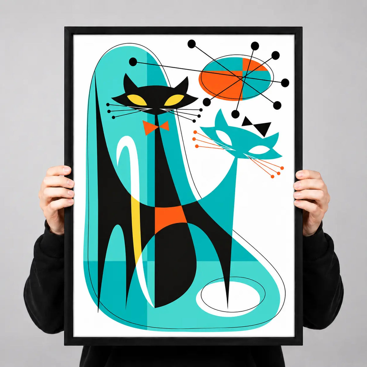 Retro Geometric Cat Mid Century Wall Art 3
