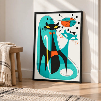 Retro Geometric Cat Mid Century Wall Art 4