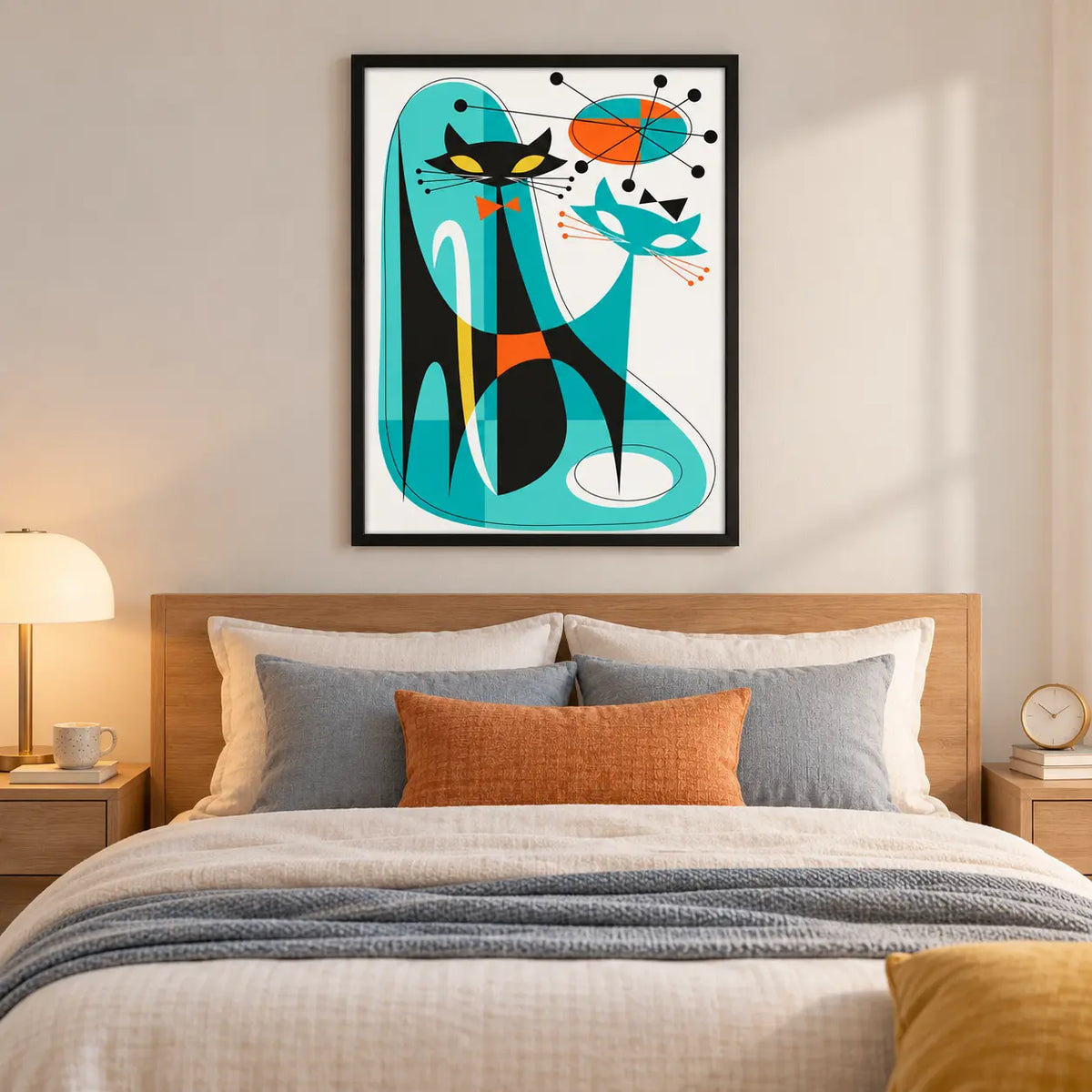 Retro Geometric Cat Mid Century Wall Art 5