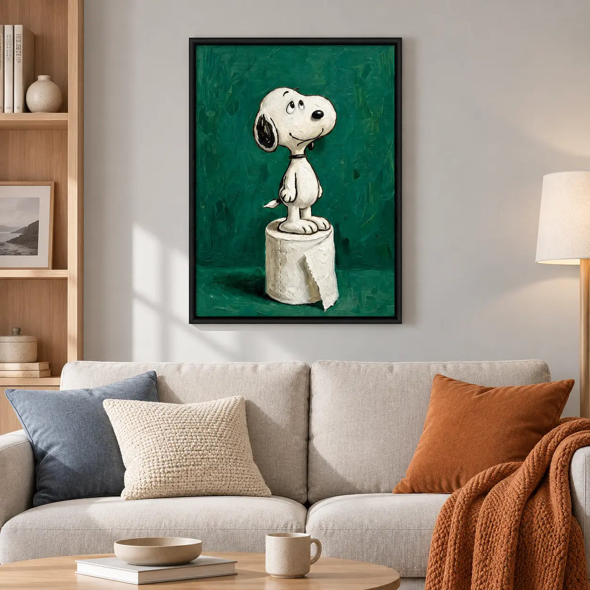 Cute White Dog On Toilet Paper Roll Wall Art 2