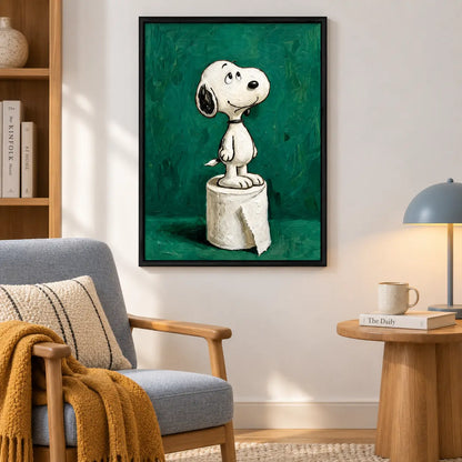 Cute White Dog On Toilet Paper Roll Wall Art 4