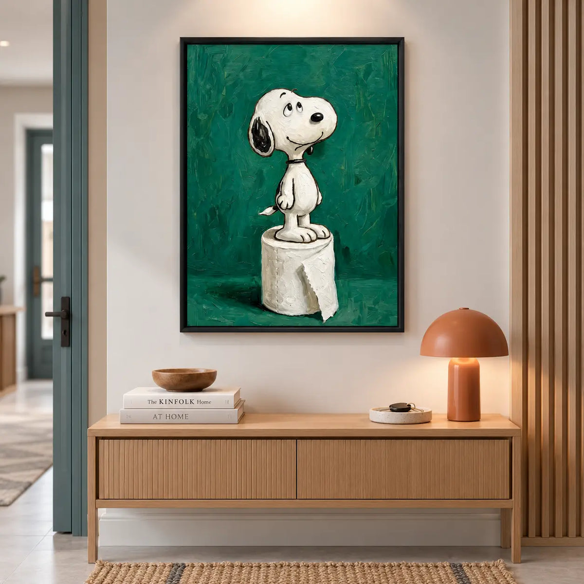 Cute White Dog On Toilet Paper Roll Wall Art 5
