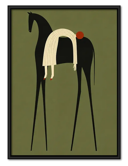 Abstract Black Horse and Rider Wall Art 1