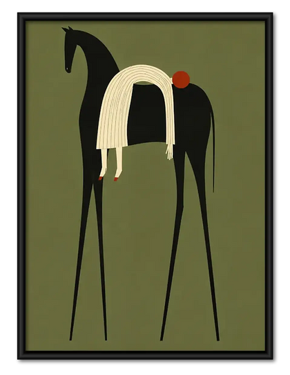 Abstract Black Horse and Rider Wall Art