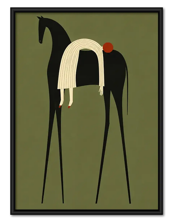 Abstract Black Horse and Rider Wall Art