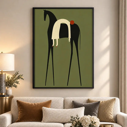 Abstract Black Horse and Rider Wall Art 5